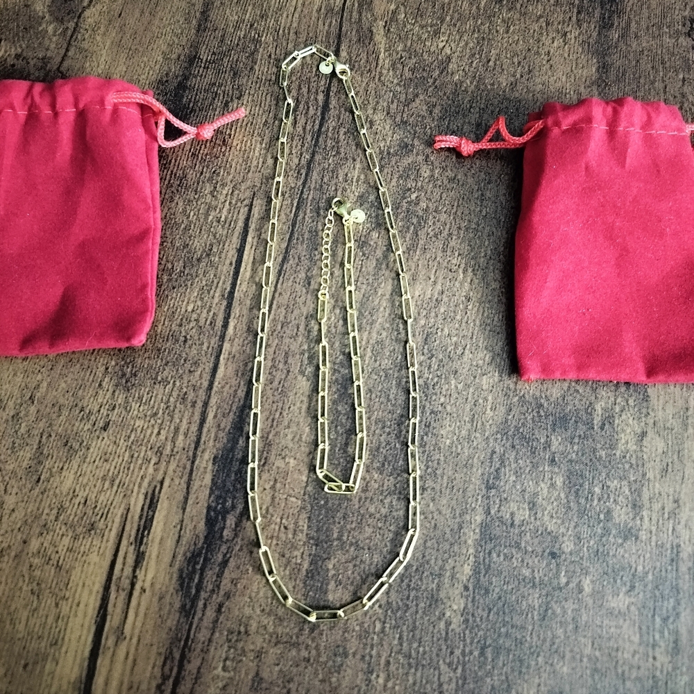 Paper Clip Style Necklace And Bracelet Set In Vermeil Gold